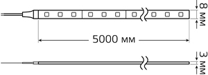 led лента 5 м Gauss Elementary (SMD 2835, 12 В, 4,8 Вт/м, IP20) - размеры