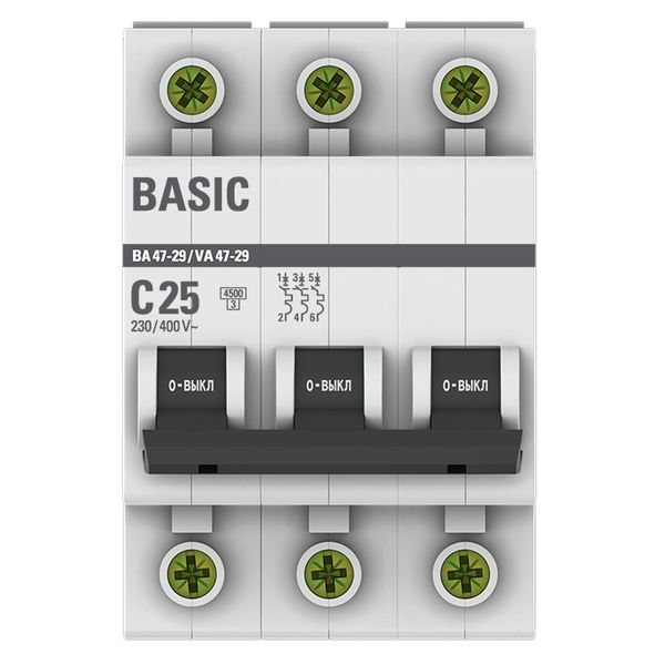 Автомат 3Р 25А C 4,5кА ВА47-29 EKF Basic 
