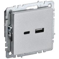 Брайт алюминий розетка USB A+C скрытая 2-ая 