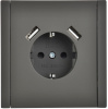 Фортепиано серый розетка скрытая 1-мест заземление шторки USB IP20 3,1А